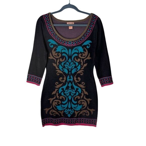 Flying Tomato Sweater Dress Intarsia Flourish Border Detail M - Picture 1 of 11